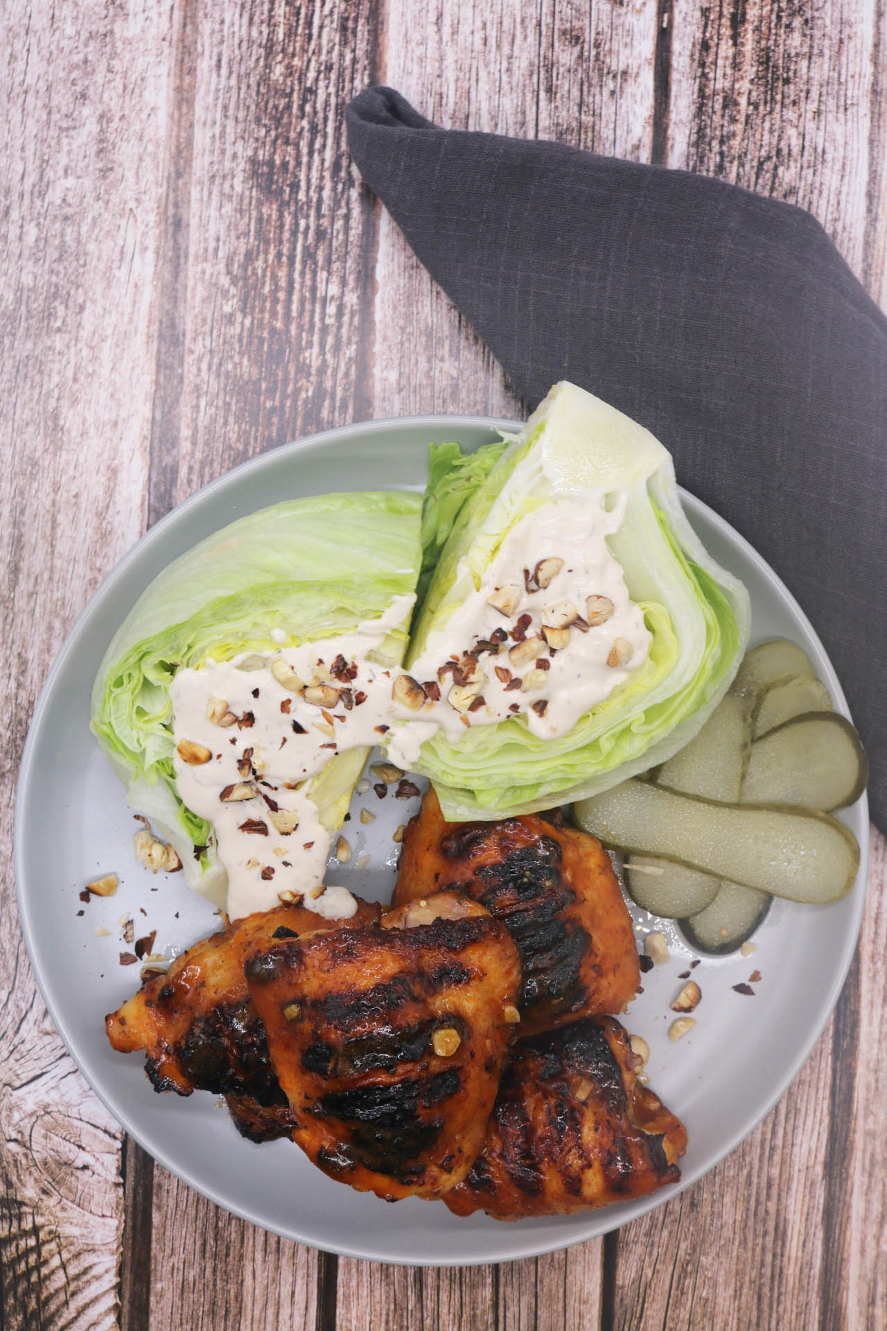 BBQ Buffalo Chicken Thighs with Wedged Ranch Salad, BBQ Buffalo Chicken Thighs with Wedged Ranch Salad