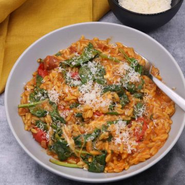 Orzo Risotto with Chorizo and Baby Spinach, Orzo Risotto with Chorizo and Baby Spinach