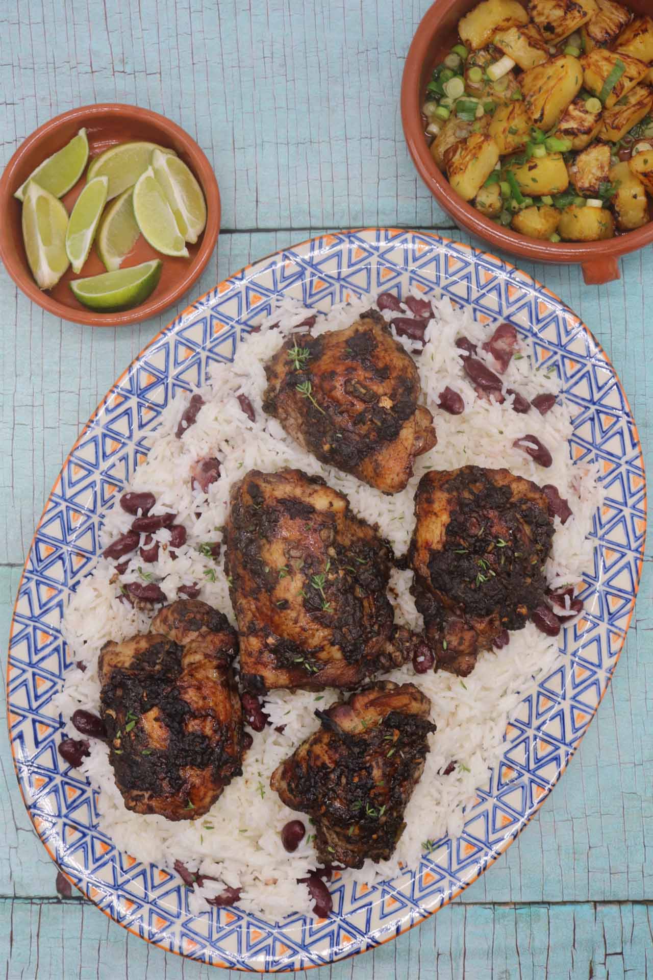 Jerk Chicken with Coconut Rice and Peas and Pineapple Salsa, Jerk Chicken with Coconut Rice and Peas and Pineapple Salsa