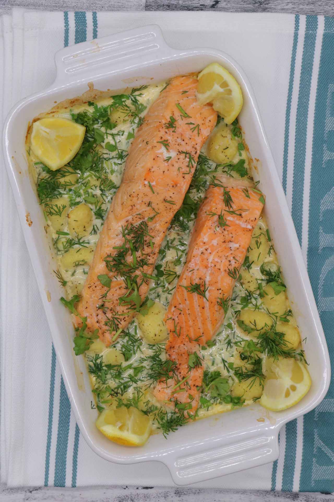 Salmon with Gnocchi, Peas and Broad Beans, Salmon with Gnocchi, Peas and Broad Beans