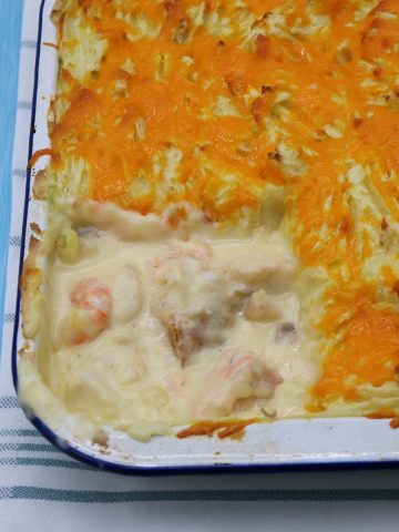 Fish pie in rectangle oven dish