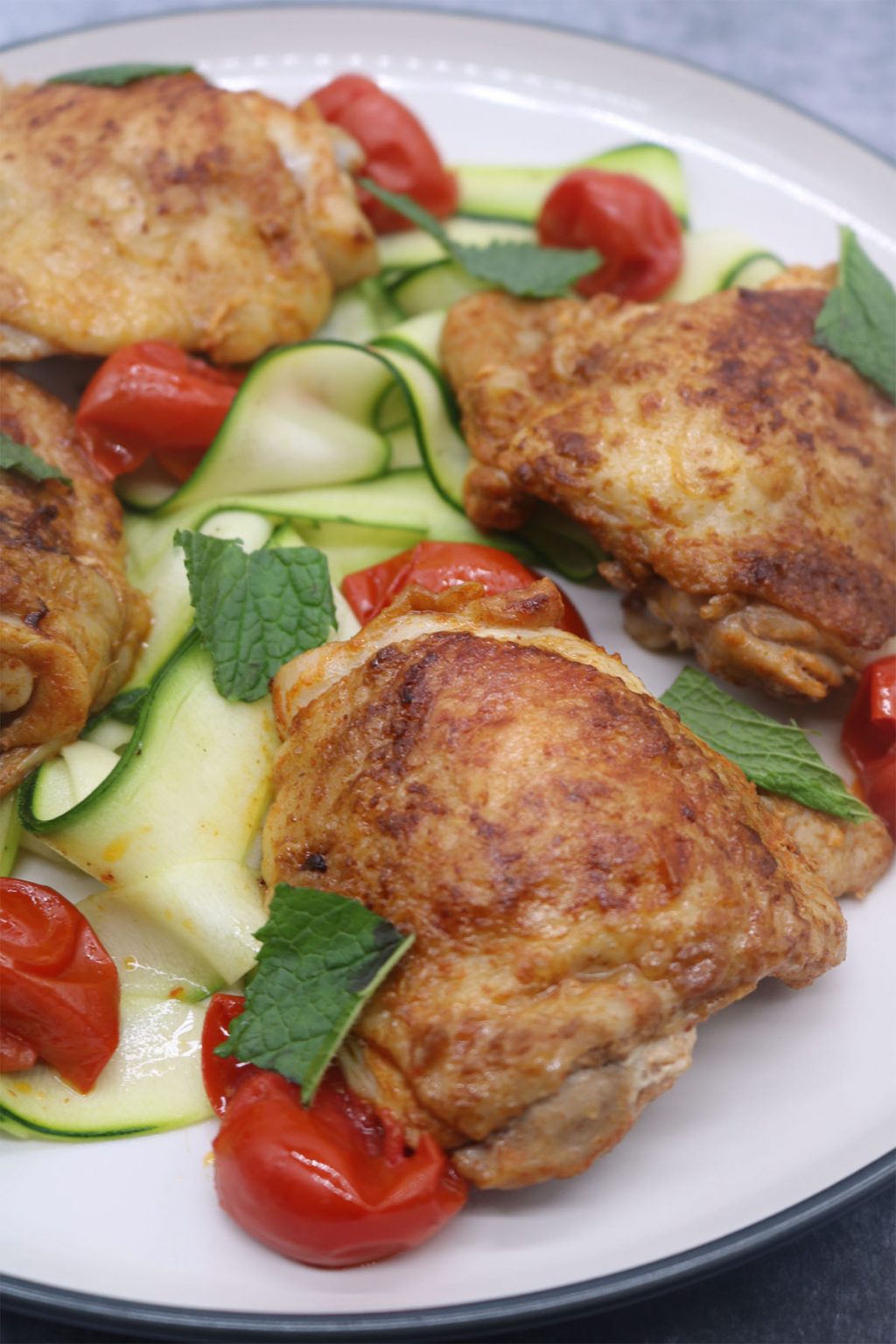 Paprika Chicken Thighs with Cherry Tomatoes and Courgette Ribbons