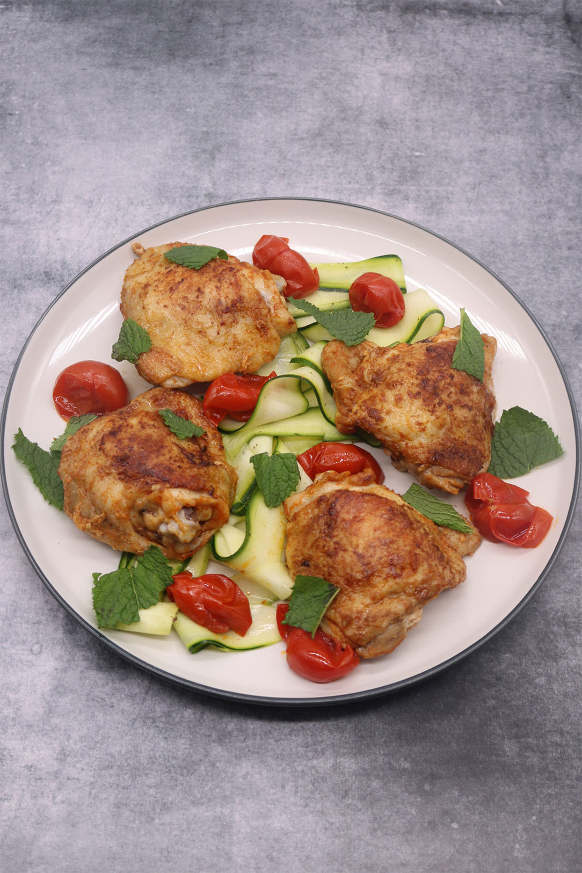 Paprika Chicken Thighs with Cherry Tomatoes and Courgette Ribbons