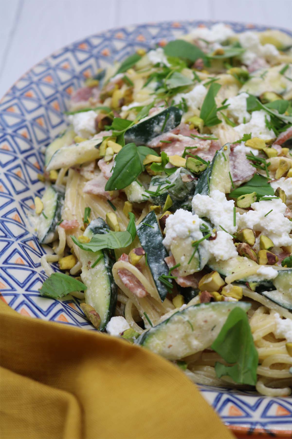Pasta with Crispy Bacon, Courgette and Herbs, Pasta with Crispy Bacon, Courgette and Herbs
