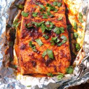 BBQ chipotle salmon in tin foil with coriander