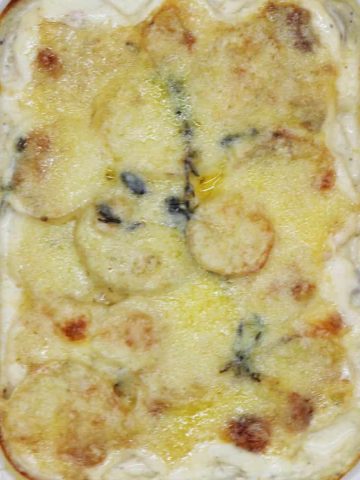 Dauphinoise potatoes in rectangle oven dish