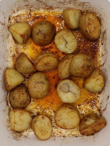 Spanish style roast baby potatoes in rectangle oven dish