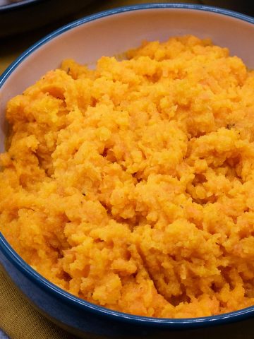 Close up of carrot and swede mash