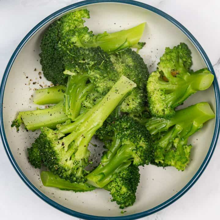 Quick cook broccoli in a serving bowl.
