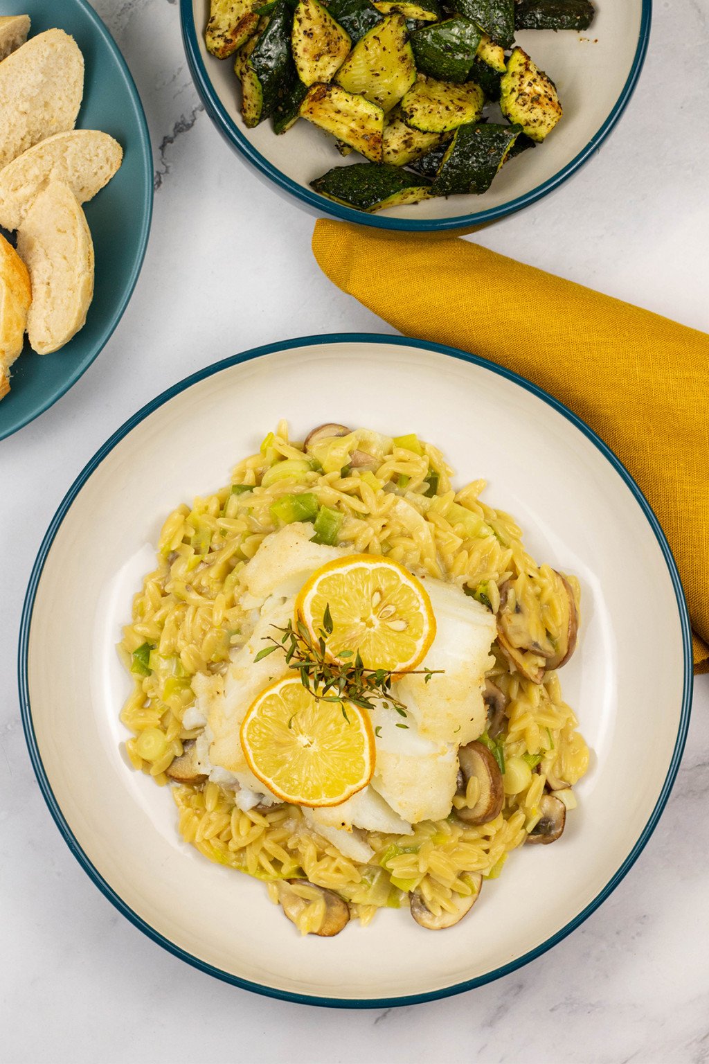 Baked Cod with Creamy Mushroom and Leek Orzo - Felly Bull
