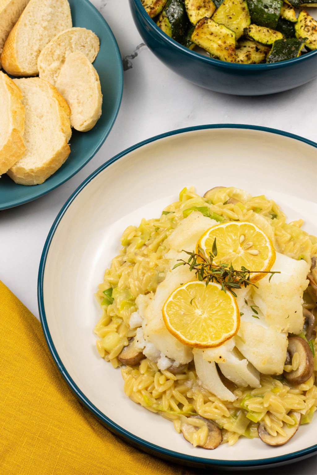 Baked Cod with Creamy Mushroom and Leek Orzo - Felly Bull